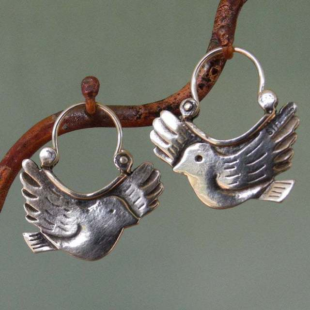 Vintage Bird Earrings In Silver