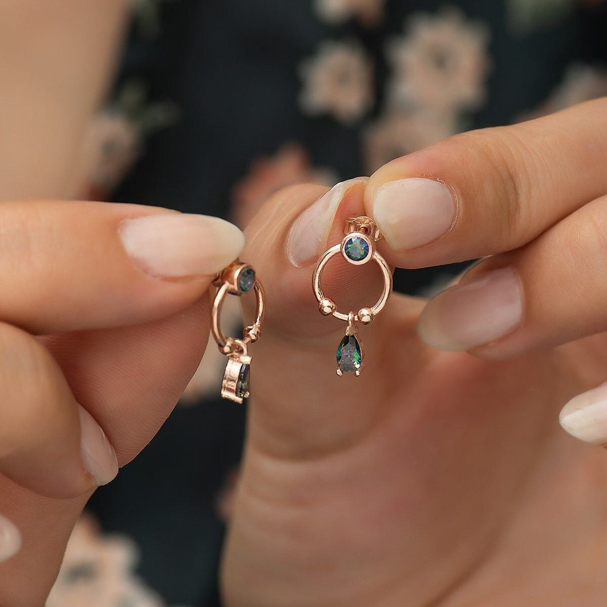 Dangle Rose Hoop Earrings