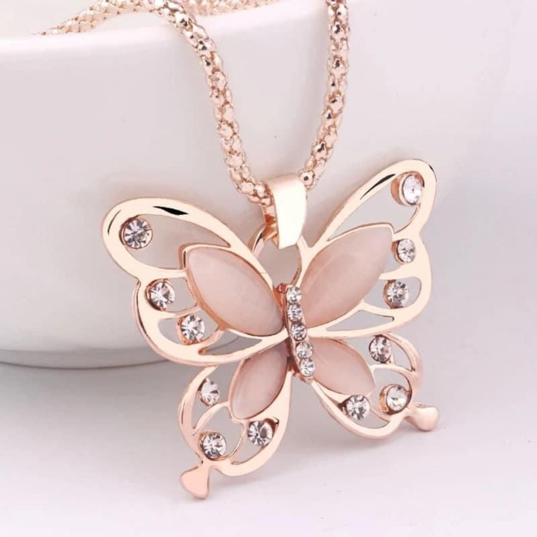 Pink Butterfly Crystal Necklace