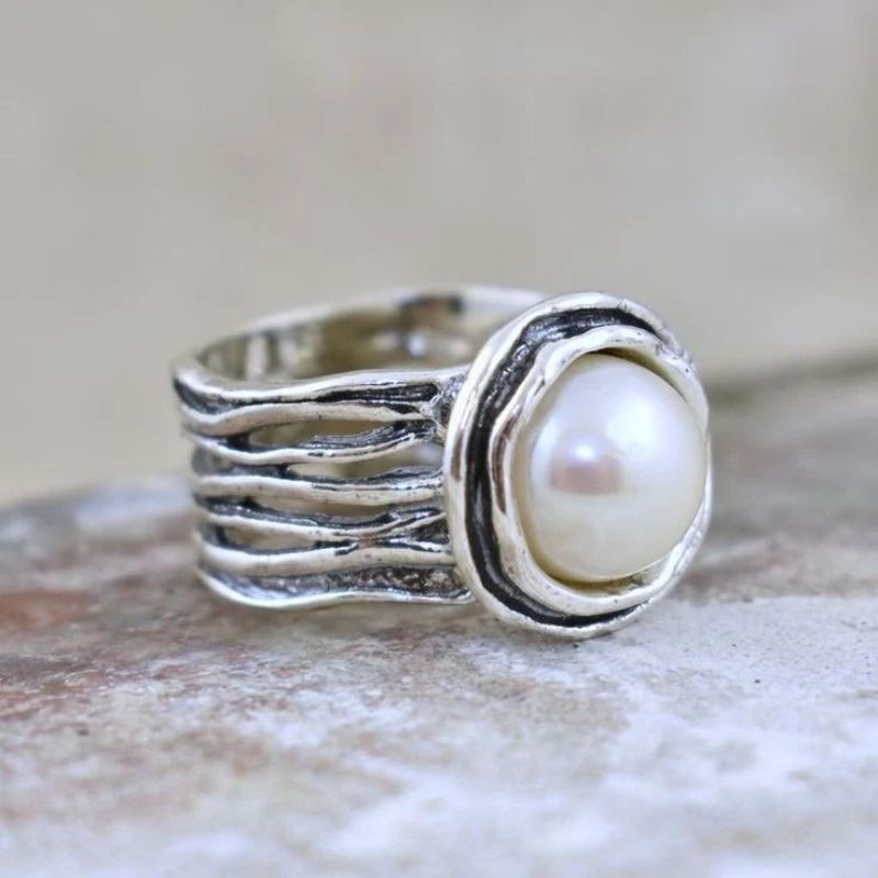 Artisan Oxidized Silver Pearl Ring