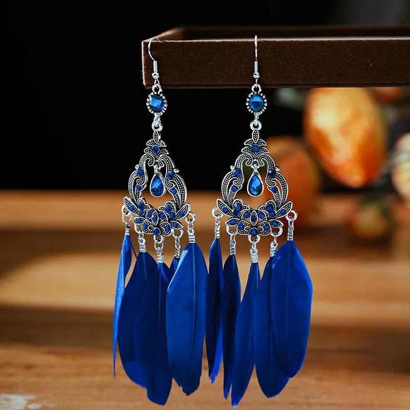 Bohemian Blue Feather Earrings