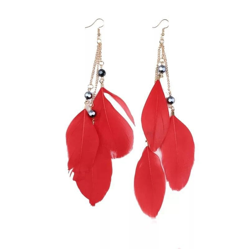 Bohemian Red Feather Earrings