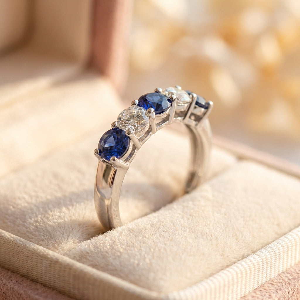 Classic White And Blue Zirconia Silver Ring