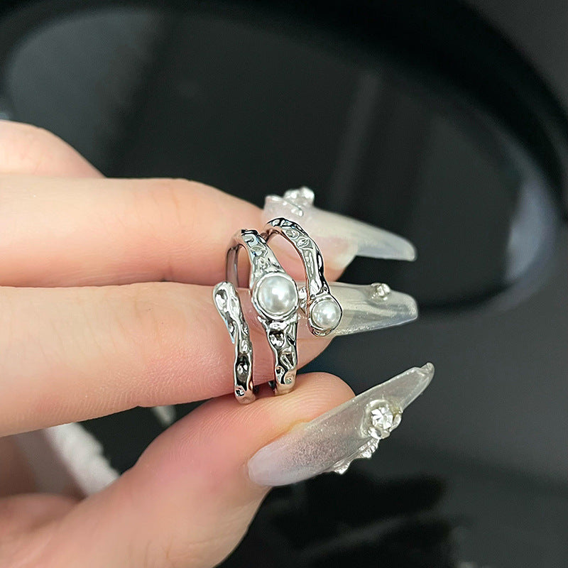 Elegant Dual Pearl Silver Ring