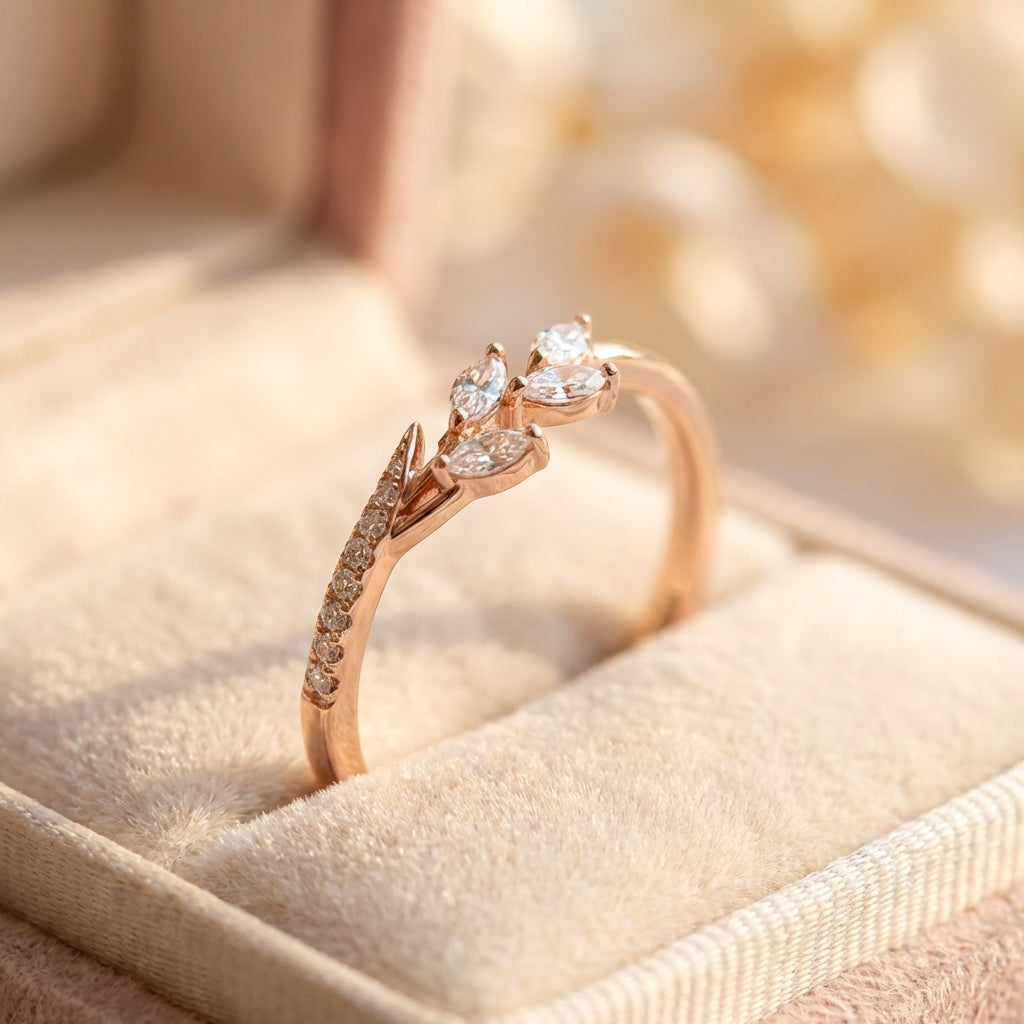 Elegant Leaf Crystal Ring