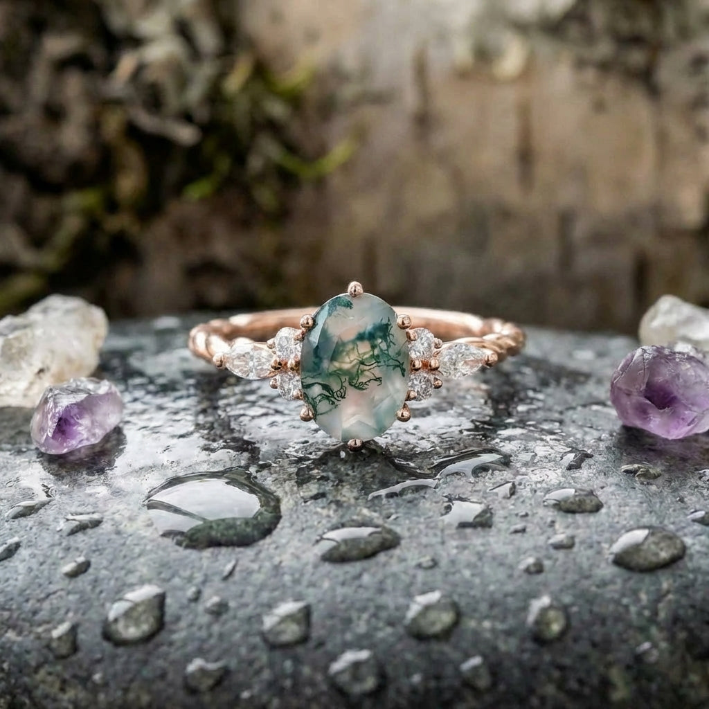 Elegant Moss Agate Ring
