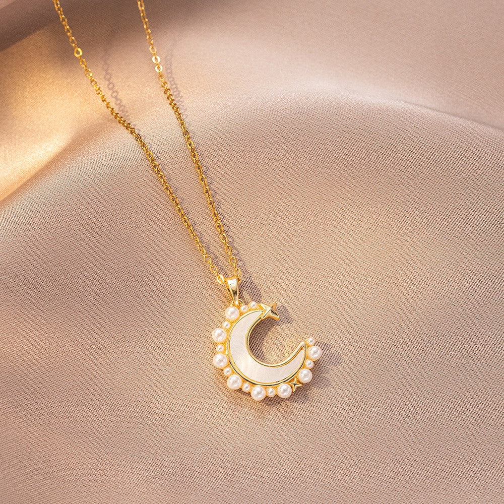 Elegant Pearl Moon Necklace