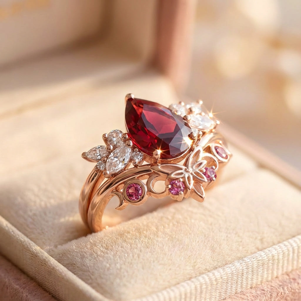 Elegant Ruby Waterdrop Ring