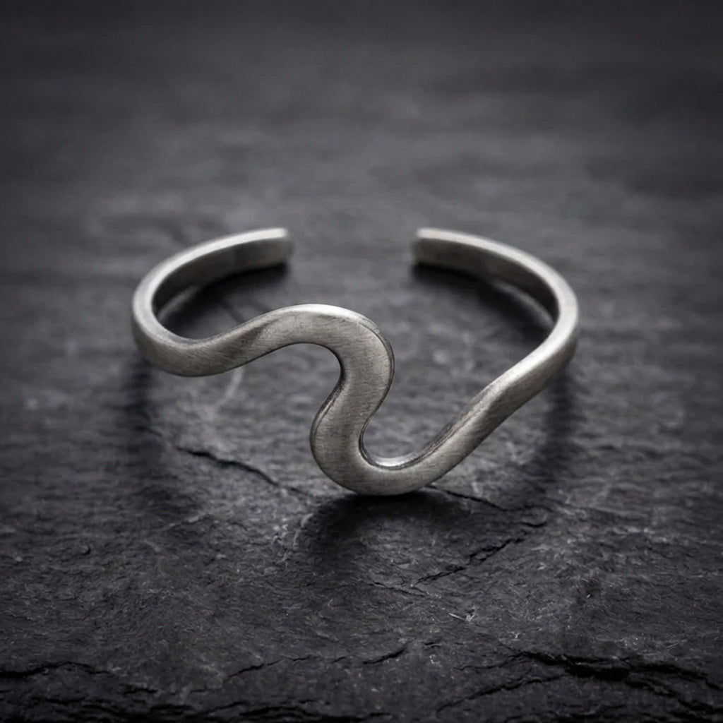 Vintage Silver Twist Cuff Wavy Open Bracelet