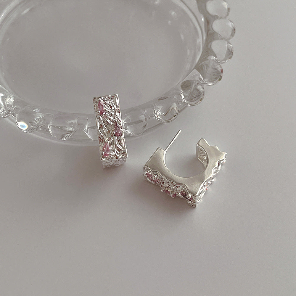 Textured Silver Hoop Earrings