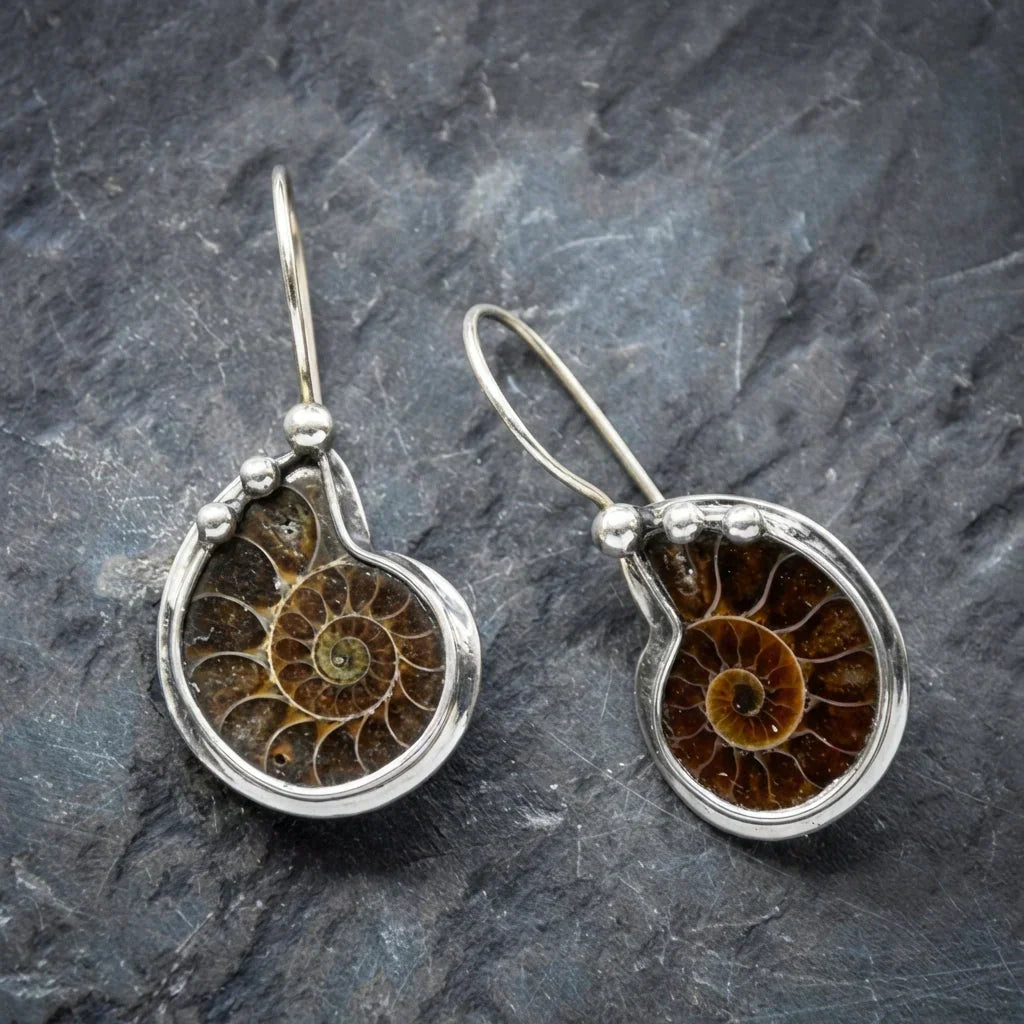 Vintage Ammonite Fossil Earrings
