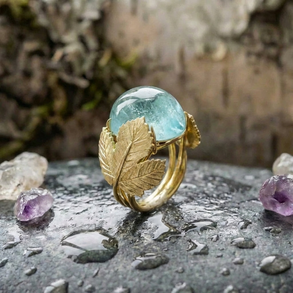 Vintage Aquamarine Leaf Ring
