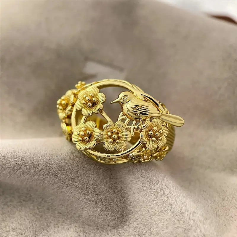 Vintage Bird Flower Ring
