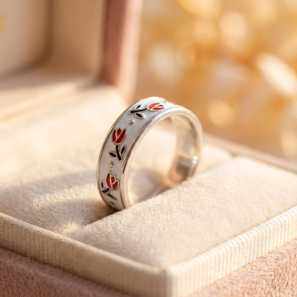Vintage Enamel Tulip Ring