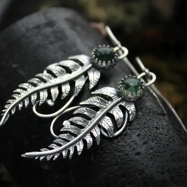 Vintage Feather Green Earrings