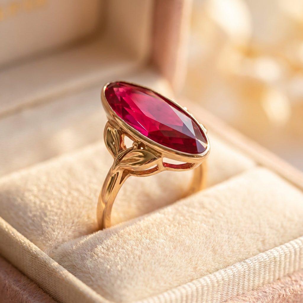 Vintage Garnet Oval Crystal Gold Ring
