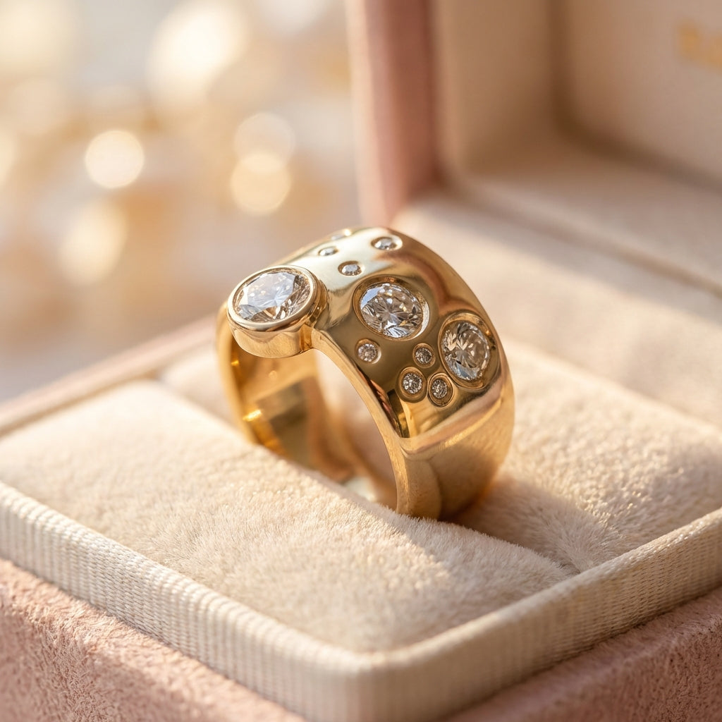 Vintage Gold Inlaid Stones Ring