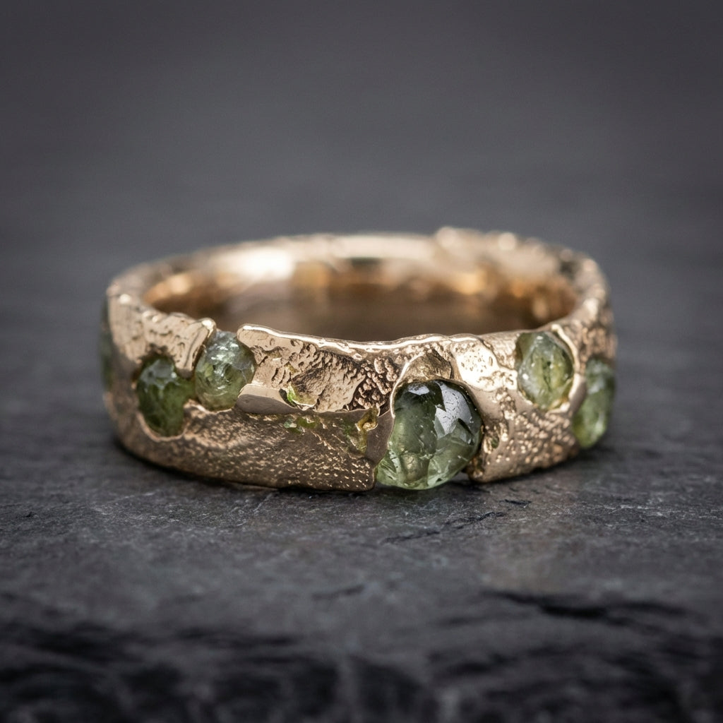 Vintage Green Golden Forged Ring