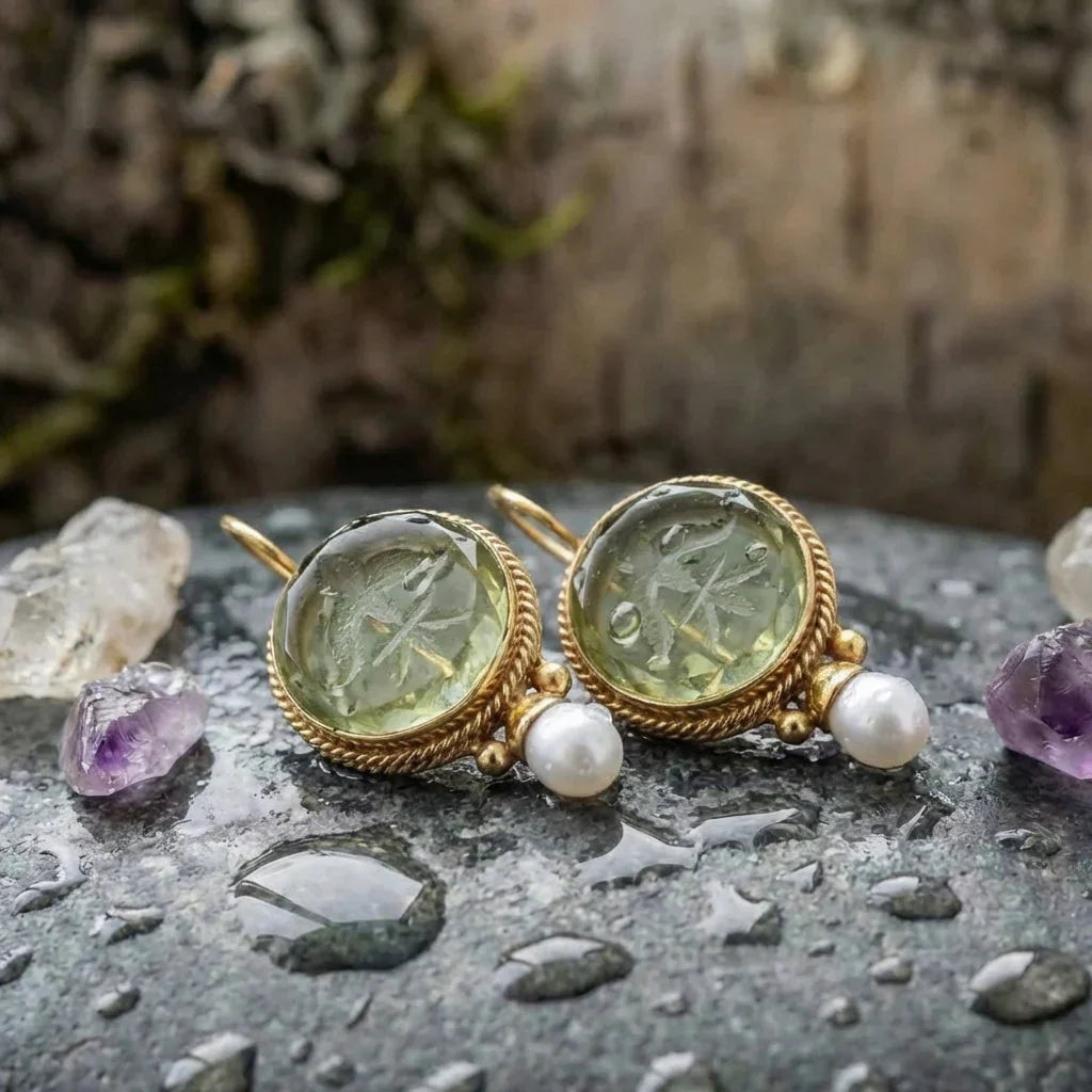 Vintage Green Intaglio Earrings