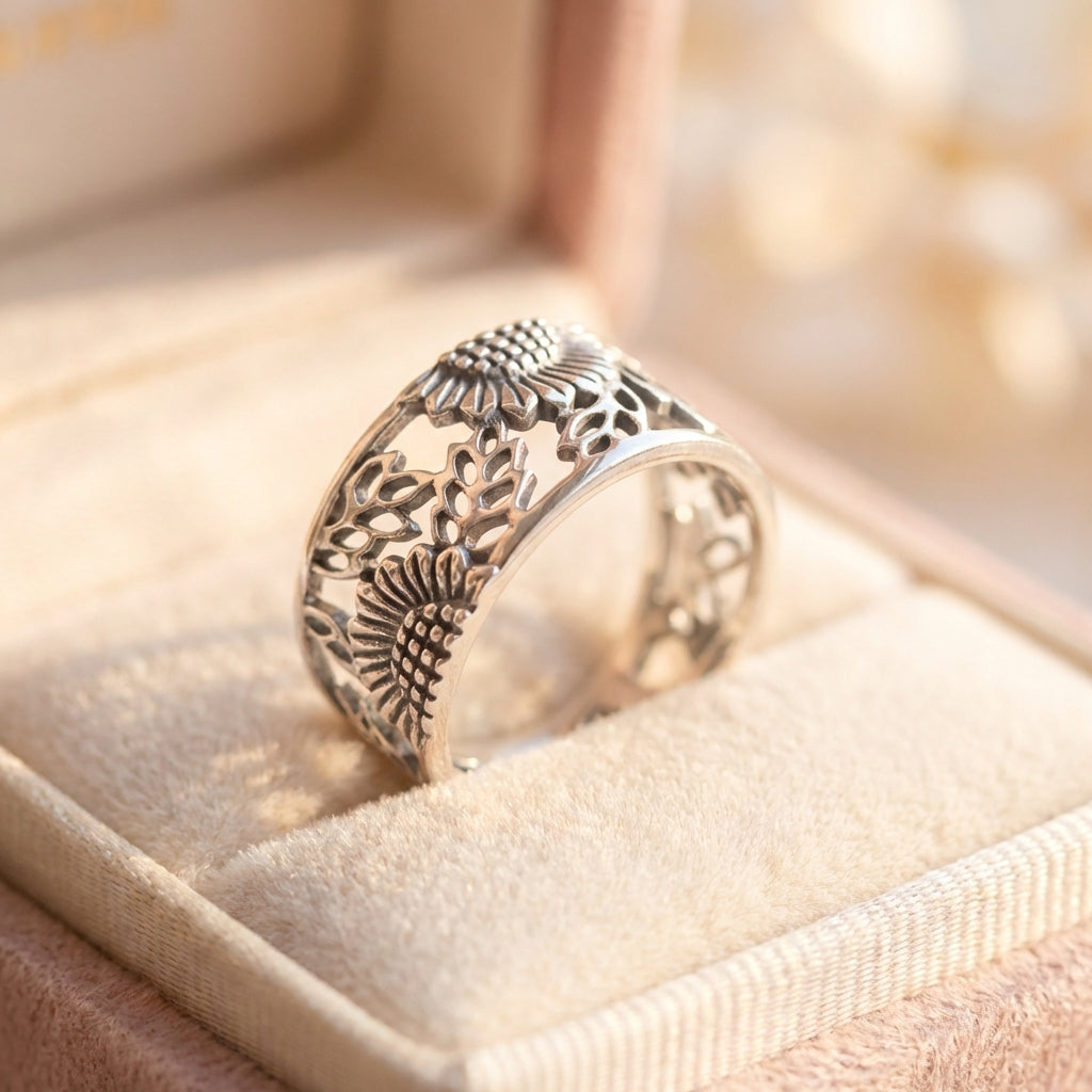 Vintage Hollow Sunflower Ring