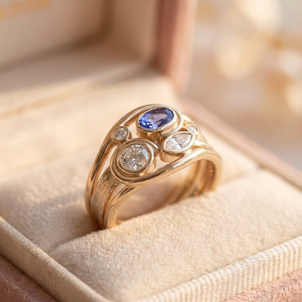 Vintage Layered Zirconia Gold Ring