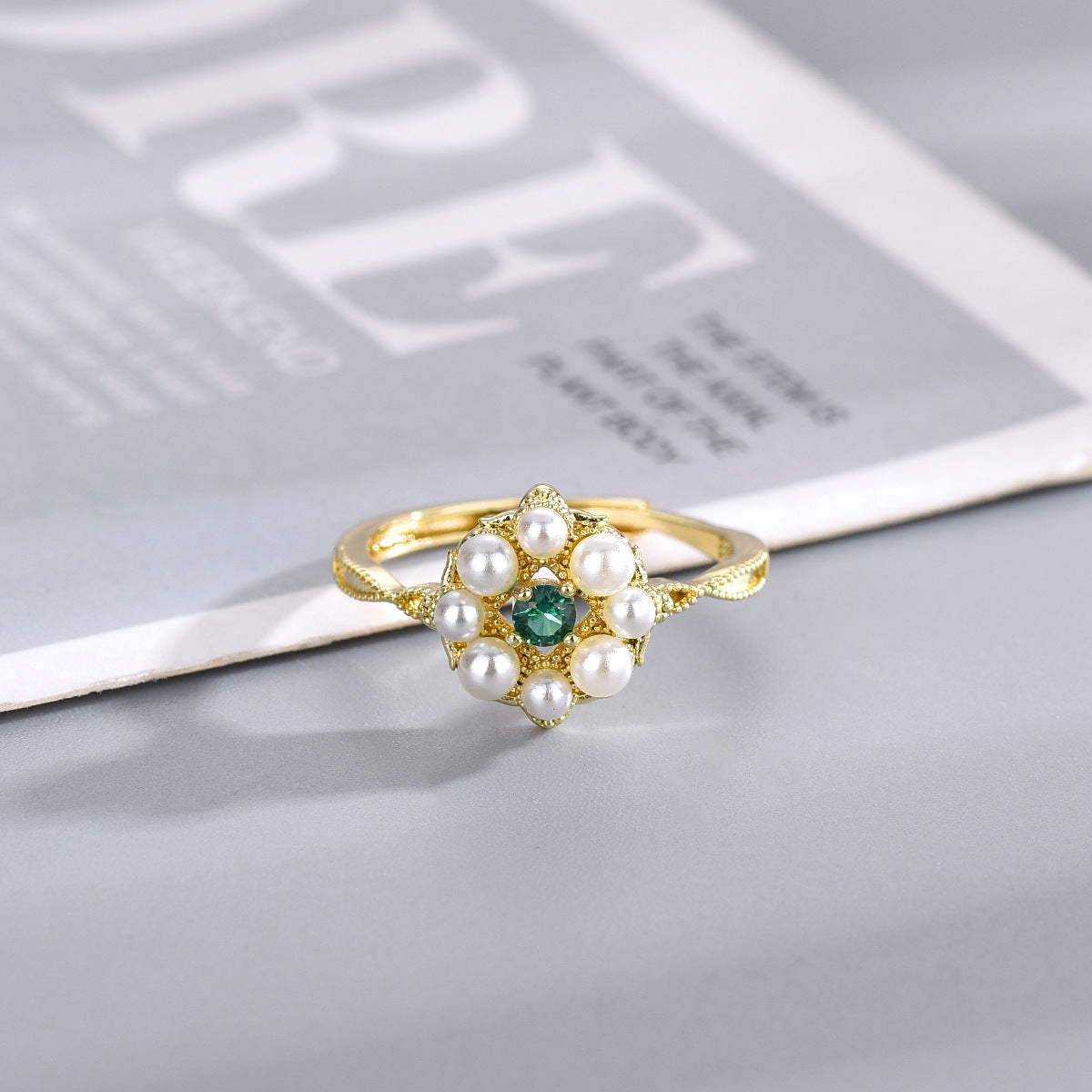 Vintage Pearl Emerald Ring