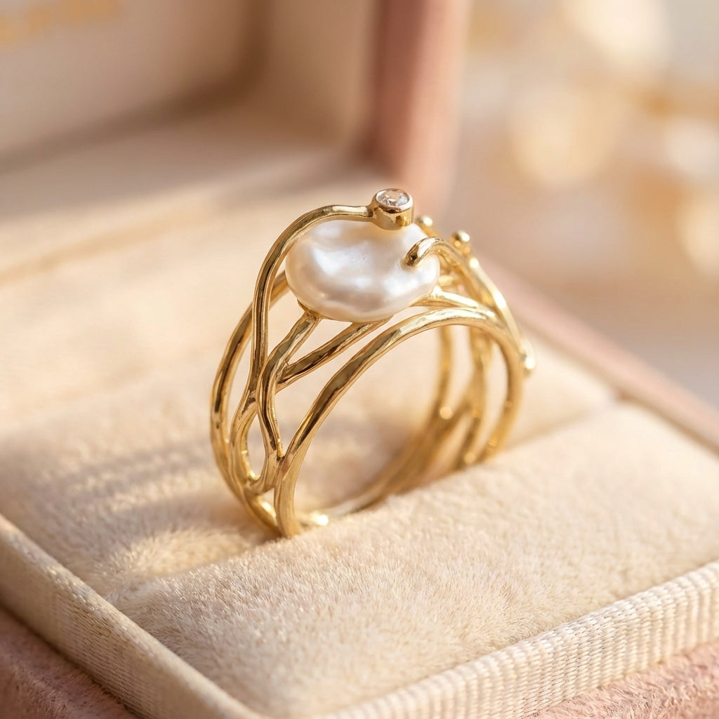 Vintage Thin Golden & Pearl Ring