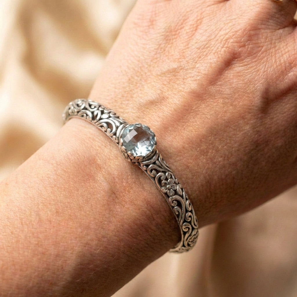 Vintage Zirconia Open Silver Bracelet