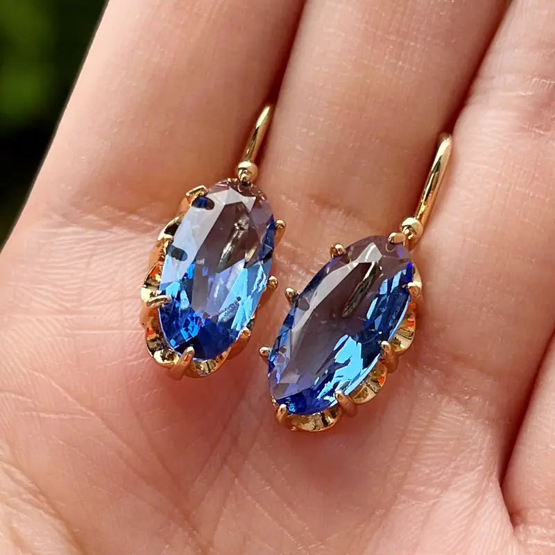 Exquisite Golden Blue Bloom Gold Earrings
