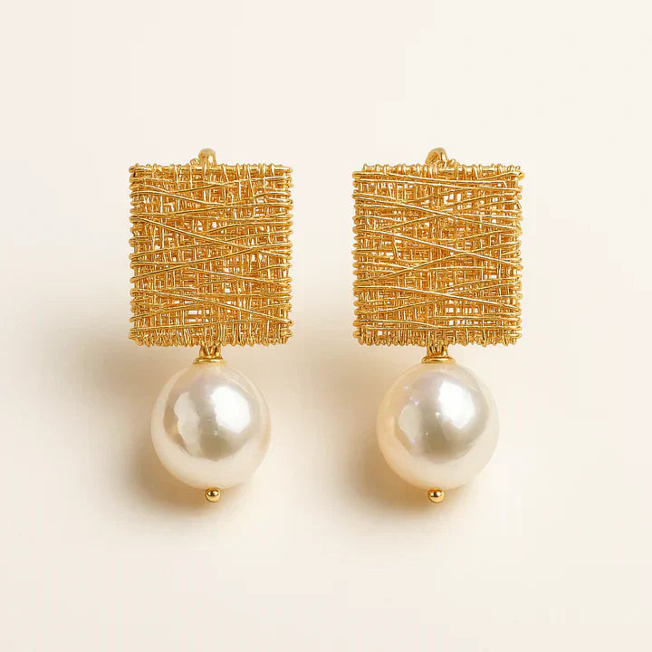 Vintage Golden Threads With Pearls Earrings