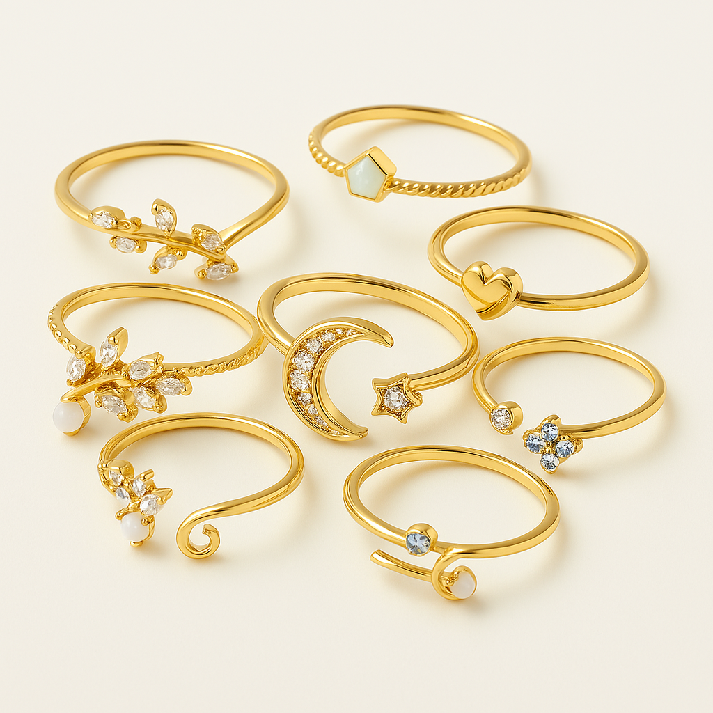 10 Pack Of Bohemian Silver And Gold Plated Rings