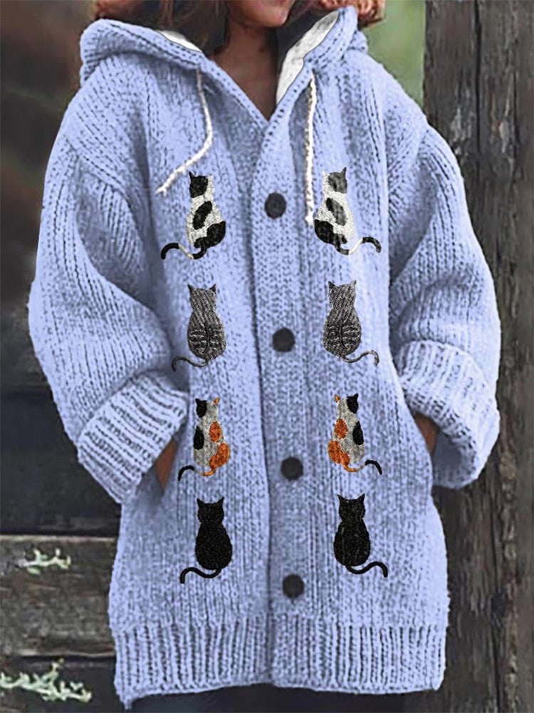 Comstylish Women's Cat Casual Print Cozy Knit Cardigan