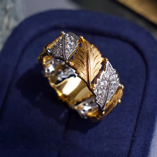 Golden Zirconia Leaf Ring