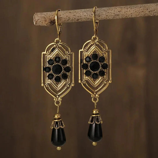 Vintage Black Gold Dangling Earrings