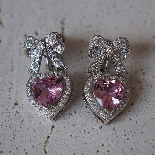 Bow Heart Drop Earrings