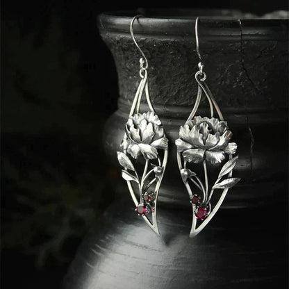 Boho Floral Earrings With Crystals In Sterling Silver