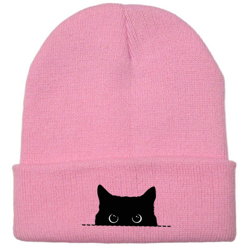 Comstylish Unisex Cartoon Black Cat Print Coldproof Knitted Hat