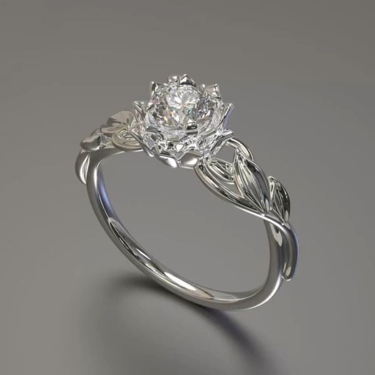 White Crystal Rose Silver Ring