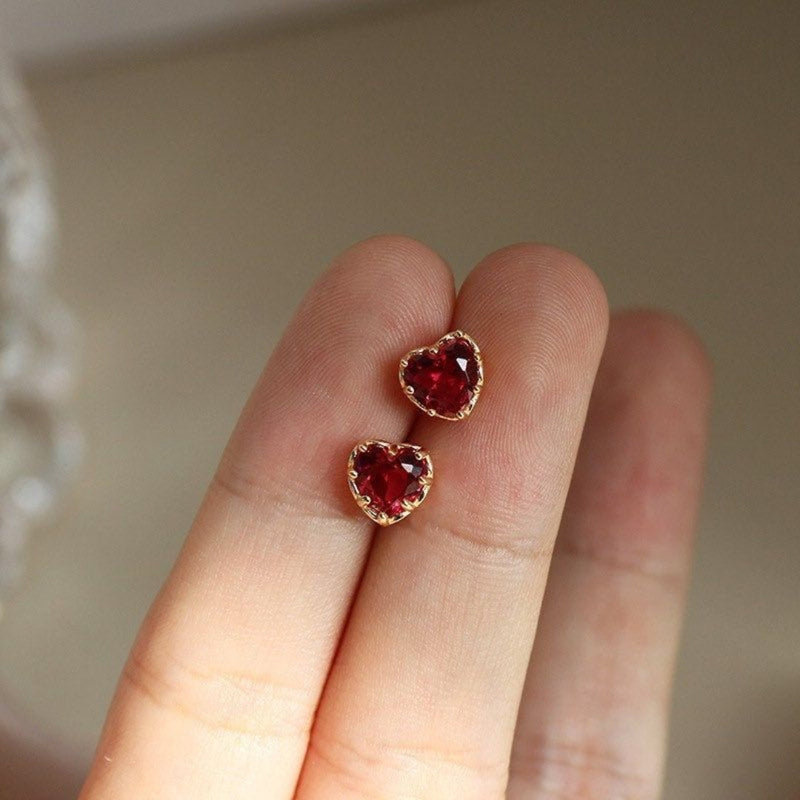 Ruby Heart Stud Earrings