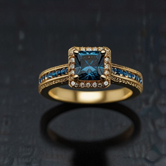 Royal Blue Square Halo Ring