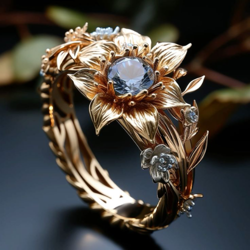Golden Bloom Crystal Ring
