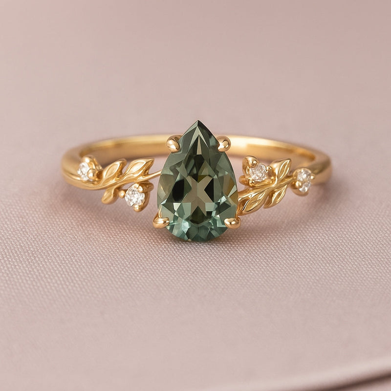 Green Sapphire Leaf Ring