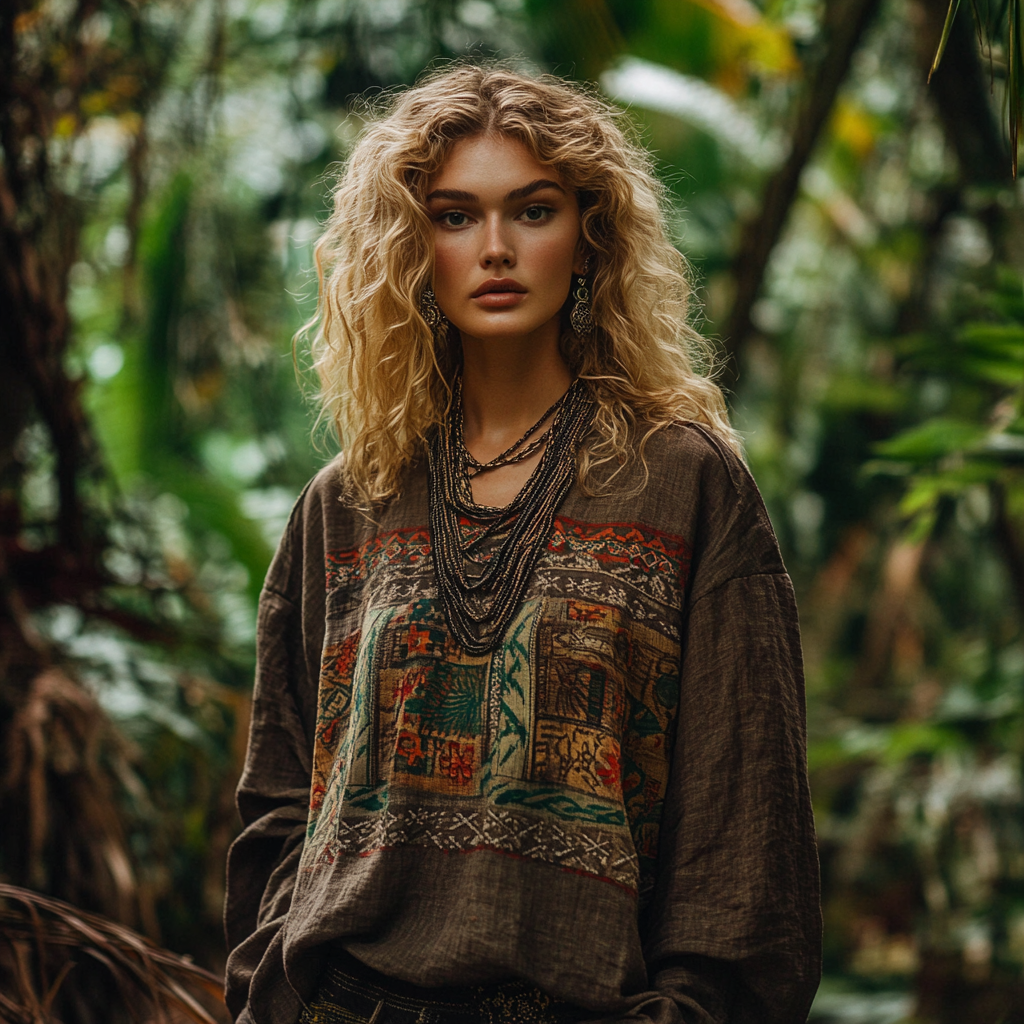 Retro Bohemian Resort Art Embroidery Print Cotton And Linen Blend Loose Blouse artswardrobe