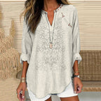 Vintage Embroidered Floral V-neck Linen Blend Blouse artswardrobe