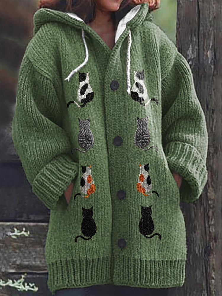 Comstylish Women's Cat Casual Print Cozy Knit Cardigan