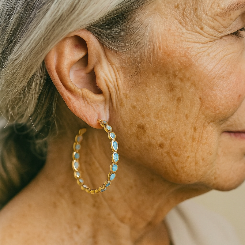 Vintage Blue Opal Earrings In Gold
