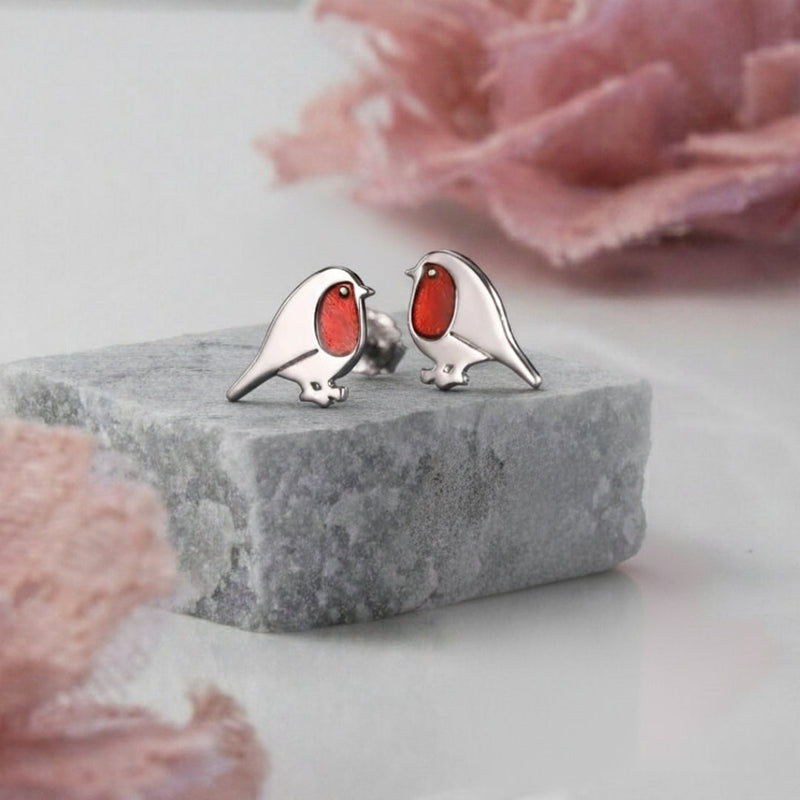 Red Small Bird Earrings