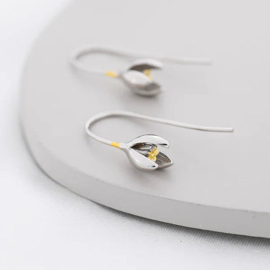 Snowdrop Flower Drop Earrings In Sterling Silver