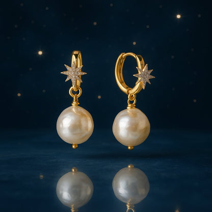 Starburst Baroque Pearl Drop 14K Gold Earrings