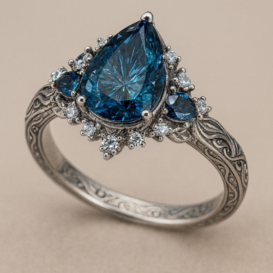 Midnight Teardrop Halo Ring